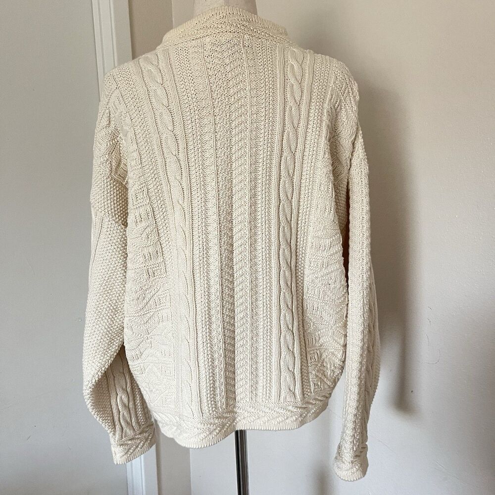 VTG LL Bean Cardigan Sweater Sz XL Ivory 100% Cotton Cable Knit Button - Picture 2 of 5